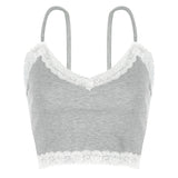 Julyshy  Summer Women's Sexy Camisole Sleeveless Backless Lace Ribbed Y2K  Knit Crop Cami Top Casual Spaghetti Strap Solid Camis