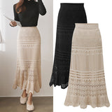 Julyshy  Korean 2022 New Women Knitting Long Skirts High Waist Flower Hollow Knitted Female Classic Loose Large Long Skirt