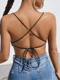 Julyshy  Sexy Black Crisscross Tied Backless Hem Cami Crop Top Women Streetwear Gothic Y2K Solid Bodycon Spaghetti Strap Tank Clubwear
