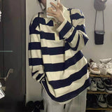 Julyshy Harajuku Blue Striped Tshirts Women Korean Style Preppy Fashion Oversize Long Sleeve T Shirts Green Tee Top Soft Girls
