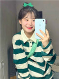 Julyshy Harajuku Blue Striped Tshirts Women Korean Style Preppy Fashion Oversize Long Sleeve T Shirts Green Tee Top Soft Girls