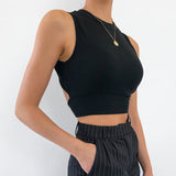 Julyshy  Sexy Backless Women Tank Top Bandage Slim Crop Top Summer 2022 Casual Streetwear Tops Solid Cotton Soft Criss Cross Top