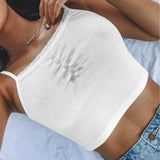 Julyshy  Streetwear Lace Patchwork Summer White Tank Top Women Home Y2K Fashion Leisure Outfit Basic Casual Crop Tops Kawaii Clothes