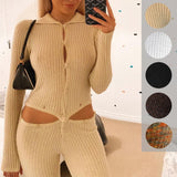 Julyshy  Skinny Ribbed Knitted Jumpsuits Autumn Winter Casual Two Piece Set Bodysuit Women Sweater Long Sleeve Bodycon Women's Jumpsuit