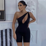 Julyshy  Sexy Hollow Out Bodysuit Women Off Shoulder Single Strap Jumpsuit 2022 Summer Fashion Slim Solid Color Sleeveless Playsuit