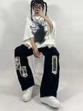 Julyshy Grunge Punk Patchwork Black Jeans Women Hip Hop Streetwear Print Oversize Wide Leg Trousers 90S Vintage Fashion Pants