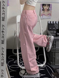 Julyshy Y2K Baggy Pink Jeans Women Kawaii Korean Fashion Oversize Low Rise Wide Leg Denim Pants Streetwear Loose Trousers Alt
