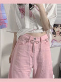 Julyshy Y2K Baggy Pink Jeans Women Kawaii Korean Fashion Oversize Low Rise Wide Leg Denim Pants Streetwear Loose Trousers Alt