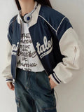 Julyshy Y2K Retro Zipper Bomber Jackets Kpop Harajuku Streetwear Patchwork Pink Crop Jacket Vintage School Style Letter Coat