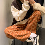 Julyshy Harajuku Plaid Pants Women Oversize Wide Leg Trousers Female Korean Style High Waist Checkered Pajama Spring Summer