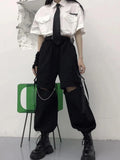 Julyshy Gothic Streetwear Women's Cargo Pants With Chain Punk Techwear Black Oversize Korean Fashion Wide Leg Trousers 2022 Alt