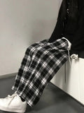 Julyshy Harajuku Oversize Plaid Pants Women Korean Fashion Black White Checked Trousers For Female Fall 2022 Wide Leg Sweatpants