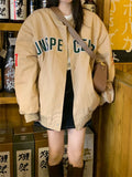 Julyshy Korean Hippie Oversize Khaki Bomber Jacket Women Harajuku Streeywear Preppy Style Loose Baseball Jackets Button Up Coat