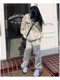 Julyshy Hip Hop Gray Hoodie Women Two Piece Sets Zipper Sweatshirts Harajuku Korean Jackets Suit Oversize Jogging Sweatpants