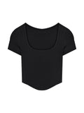 Julyshy  Sexy U-Neck Short Sleeve Ribbed Knit T Shirt For Women Summer Solid Bodycon Cute Baby Tee Crop Top Club Tank Tops Y2K Clothes