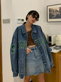 Julyshy Vintage Denim Jacket Women American Retro Streetwear Letter Embroidery Jean Jackets Oversize Kpop Female Top Autumn Coat