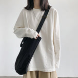Julyshy Basic Solid Tshirt Women Korean Fashion Oversize Black Long Sleeve Cotton T Shirts Harajuku Streetwear Casual Tee Top