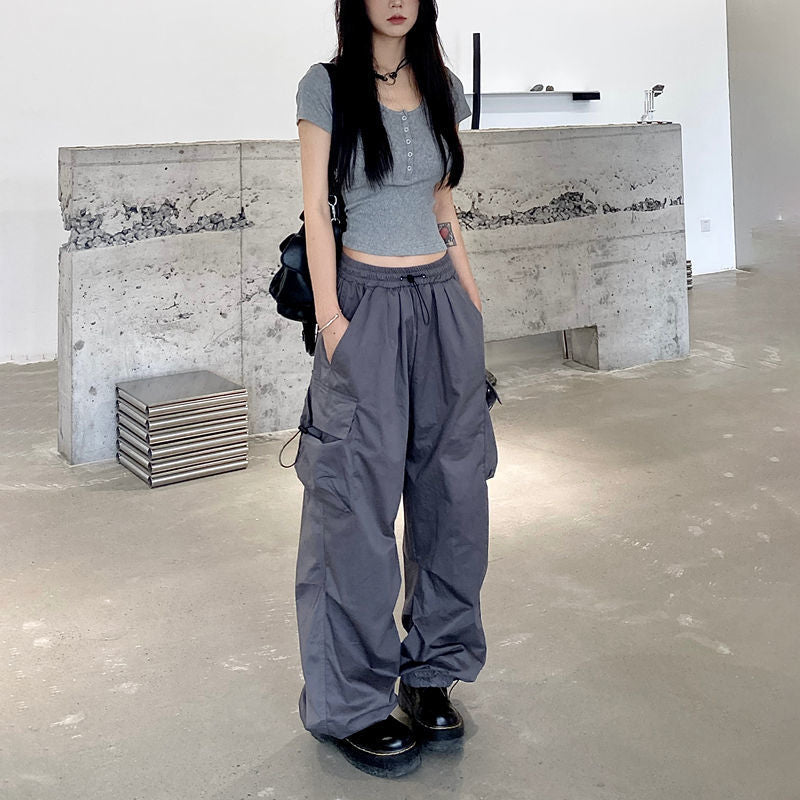 Streetwear Khaki Cargo Pants Women Korean Fashion Hippie Black Wide Leg  Trousers for Female Kpop Oversize Joggers 