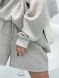 Julyshy Korean Fashion Gray Women Tracksuit Two Peice Set Long Sleeve Sweatshirt Oversized Elastic Waist Shorts Autumn Suits
