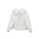 Julyshy Kawaii Lolita White Shirt Peter Pan Collar Blouses Preppy Style Lantern Sleeve Korean Fashion Sweet Button Up Cute Tops