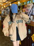 Julyshy Korean Hippie Oversize Khaki Bomber Jacket Women Harajuku Streeywear Preppy Style Loose Baseball Jackets Button Up Coat