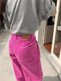 Julyshy Pink Corduroy Pants Women Harajuku Korean Style High Waist Vintage Green Wide Leg Trousers Female Autumn Chic Fashion