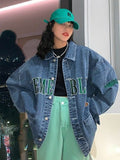 Julyshy Vintage Denim Jacket Women American Retro Streetwear Letter Embroidery Jean Jackets Oversize Kpop Female Top Autumn Coat