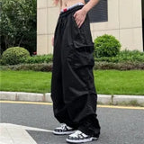 Julyshy Y2K Parachute Pants Women Hippie Streetwear Oversize Pockets Cargo Trousers Harajuku Techwear Wide Pantalone Egirl Style