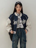 Julyshy Y2K Retro Zipper Bomber Jackets Kpop Harajuku Streetwear Patchwork Pink Crop Jacket Vintage School Style Letter Coat