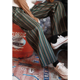 Julyshy Vintage Retro Green Striped Print Wide Leg Pants Women Korean Style Oversize High Elastic Brown Trousers For Female 2022