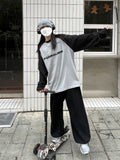 Julyshy Basic Cotton Long Sleeve Gray Tshirt Harajuku Vintage Streetwear Oversize Loose Patchwork T Shirt Korean Top Autumn 2022