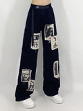 Julyshy Grunge Punk Patchwork Black Jeans Women Hip Hop Streetwear Print Oversize Wide Leg Trousers 90S Vintage Fashion Pants