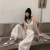 Julyshy Oversize Women White Jogging Sweatpants Korean Fashion Sports Pants Casual Harajuku Wide Joggers Trousers Ankle-Length