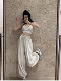 Julyshy Oversize Women White Jogging Sweatpants Korean Fashion Sports Pants Casual Harajuku Wide Joggers Trousers Ankle-Length